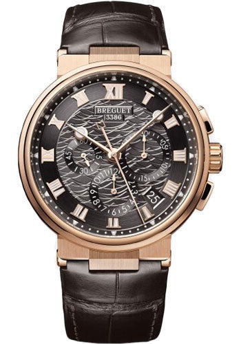 Breguet Marine Chronographe 5527 - Rose Gold Case - Black Dial - Black Leather Strap - 5527BR/G3/9WV