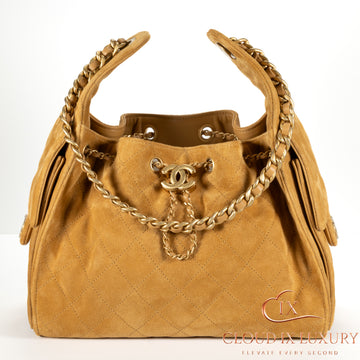 Chanel 25 Small Beige/Camel Suede Handbag