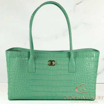 Chanel Small Shopping Green Crocodile Embossed Leather Bag
