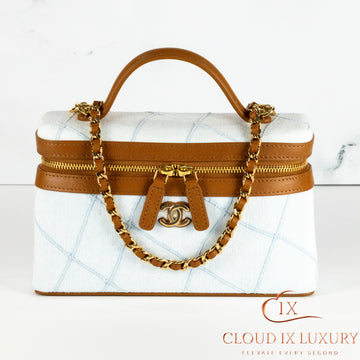 Chanel Slim Vanity with Chain Light Blue Denim Bag