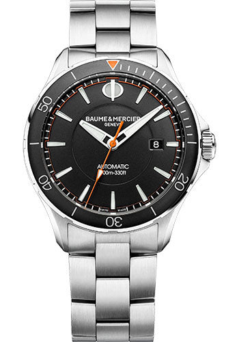 Baume & Mercier Clifton Club Automatic Watch - Date Display - 42 mm Steel Case - Black Dial - Steel Bracelet
